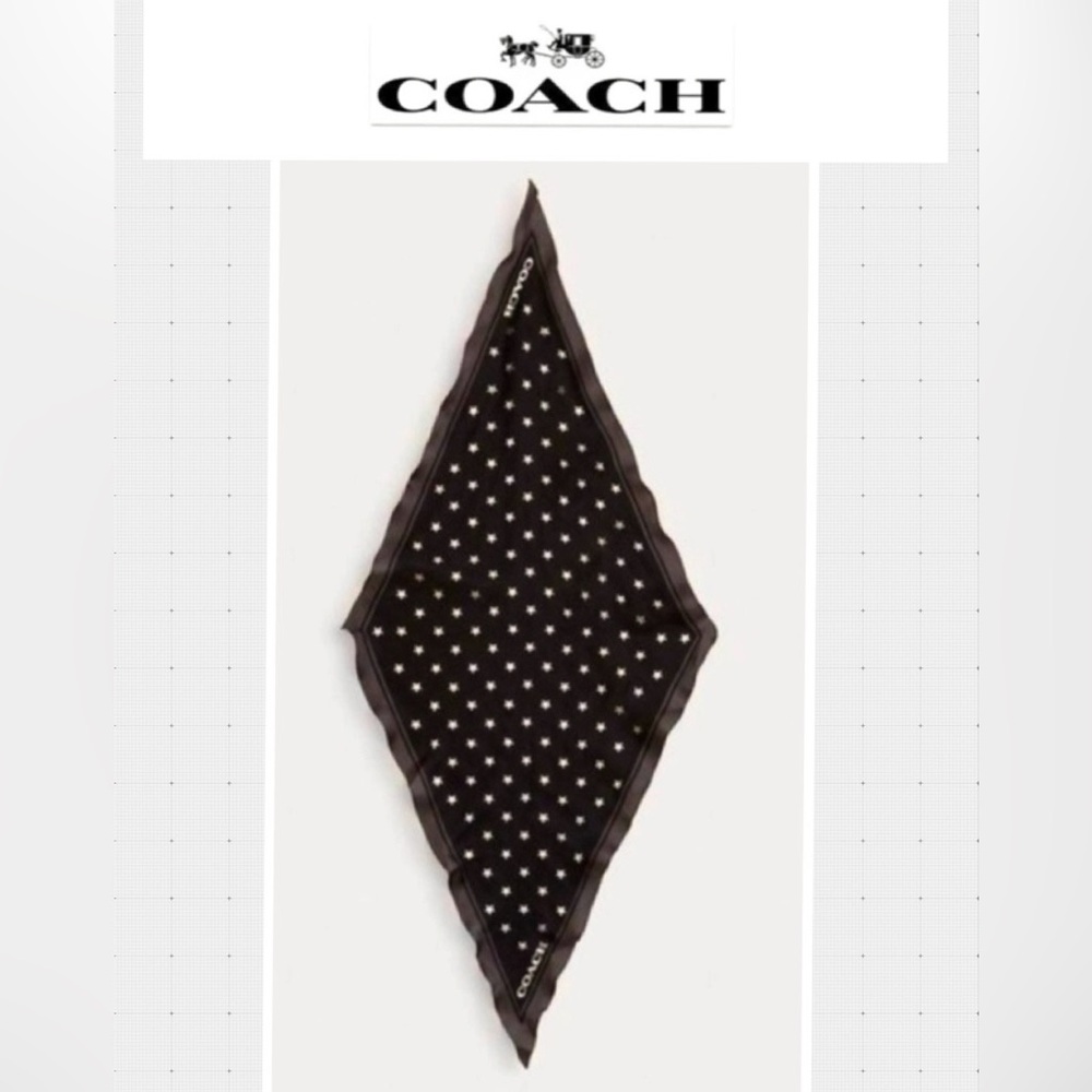 Coach Scarf Charcoal/Silver Star Silk Diamond Scarf #CW761-XBS. New With Tag